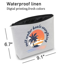 BNQL Beach Makeup Bag Beach Lover Gifts Beach Theme Gifts Beach Summer Vacation Gifts Salt Water Heals Everything Make Up Bag
