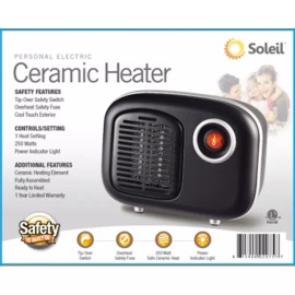 Soleil MH-08B Black Personal Space 250 watt Electric Ceramic Compact Size Heater