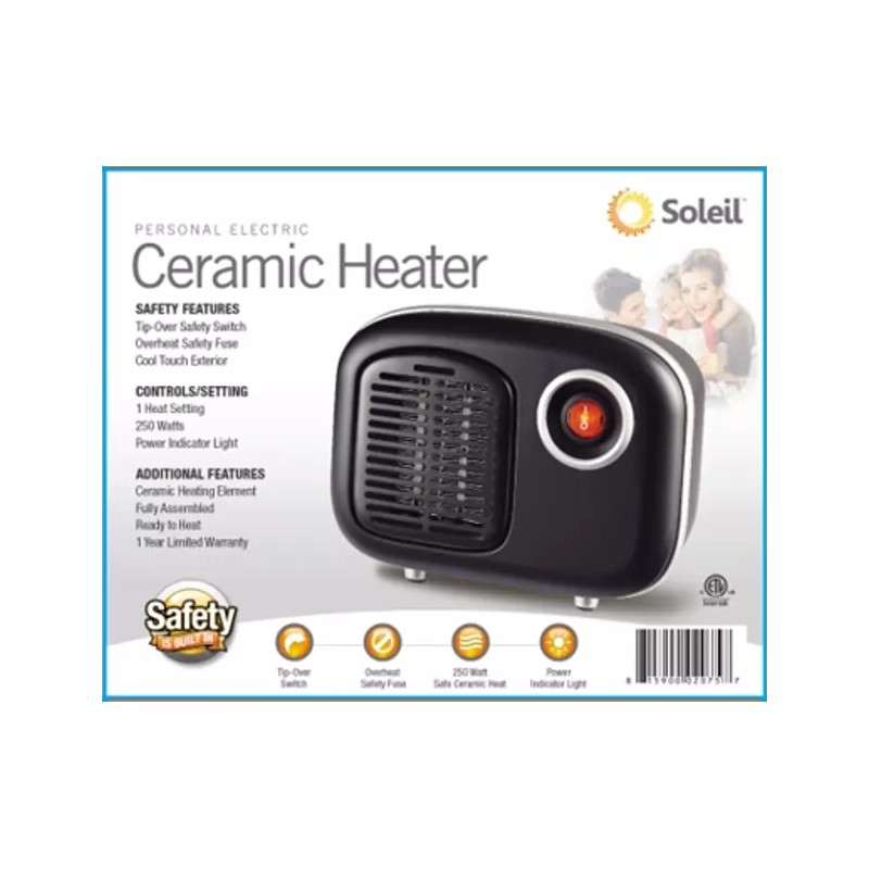 Soleil MH-08B Black Personal Space 250 watt Electric Ceramic Compact