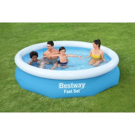 Bestway Fast Set 10' x 26" Above Ground Pool, Round Inflatable Ring Top Outdoor Swimming Pool