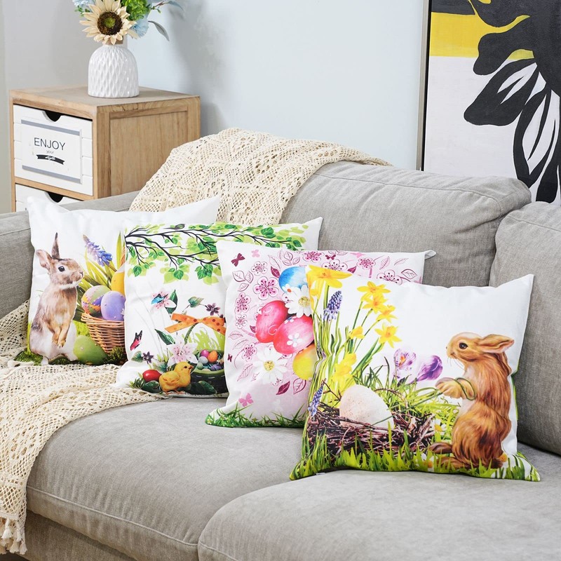 Easter Pillow Covers, 20x20 Easter Pillow Covers, Happy Easter Eggs