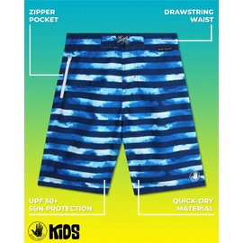 Body Glove Boys' Board Shorts – 2 Pack UPF 50+ Quick Dry Bathing Suit Swim Trunk (Size: 8-18), Size 14-16, Blu Red Lines/Clouds