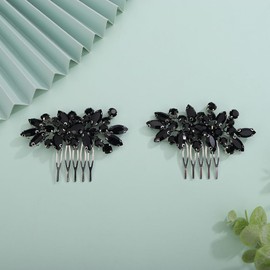 Denifery 2PCS Bridal Hair Comb Rhinestone Wedding Hair Accessories for Brides Crystal Wedding Headpiece for Bride and Bridesmaids Rhinestone Hair Accessory for Women and Girls (Black)