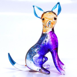 Sansukjai Chihuahua Miniature Tiny Figurines Hand Blown Glass Art Animals Collectible Dog-Lover Gift Home Décor (Blue Orange Sit)