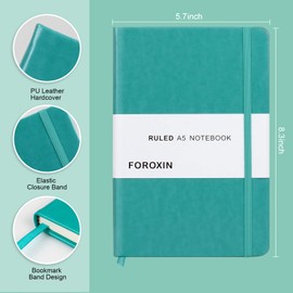 FOROXIN Lined Journal Notebook Turquoise Leather for Women Men 2 Pack 8.3 x 5.7 Large College Ruled 192 Pages 80gsm Hardcover Notebooks for Work Home School with Elastic Band Closure and Ribbon Bookmark