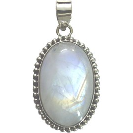 Tibetan Silver Ethnic tribal fashion designer amulet for women 925 sterling silver handmade jewellery blue fire rainbow moonstone gemstone pendant, Sterling Silver, Moonstone
