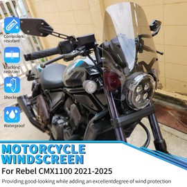 WOOGA Motorcycle Front Fairing Windscreen Windshield Flyscreen Visor Replacement for HO&N&DA Rebel CMX 1100 CMX1100 21-25 Accessories Wind Shield Wind Deflector (Grey Smoke)