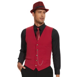 Pixiemain 1920s Mens Costume Roaring 20s Costumes Outfit with Gangster Vest,Fedora Hat,Bow tie-Red-M