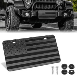 Dunviku Car Frame Bracket Frame American Flag Decorative, American Flag Frame, Custom Novelty Vintage Aluminum Metal 3D Frame Tag Patriotic Embossed Frame (Black)