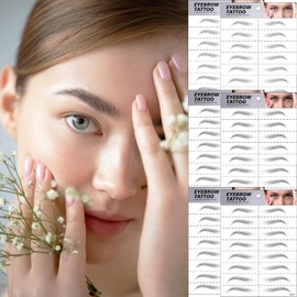 Black Eyebrow Tattoo 6 Sheets, Hair-Like Popular Fake Eyebrows Waterproof Lasting 4D Realistic Makeup Tattoo, Eyebrow Transfer Stickers for Women Girls