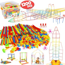 Ggiibro Straw Constructor Toys 1200Pcs STEM Building Toys Aged for 3 4 5 6 7 8+ Interlocking Plastic Toys Preschool Engineering Thin Tube Blocks Toy Educational Toy Kit for Classroom Kids Toys Set