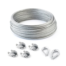 SET 15m steel wire rope galvanised 3mm strand: 6x7 + 4 clips + 2 thimbles - many sizes avaliable