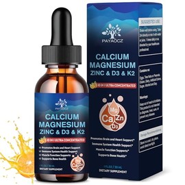 (2 Pack) 10 in 1 Magnesium Calcium Zinc Supplement with Vitamin C D3 K2, Glycinate Mag Vegan Liquid Drops Plus L-Theanine Boron Sea Moss Extract, Bone