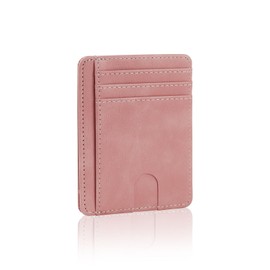 AfitLulu RFID Blocking Card Holder Wallet, Slim Minimal Credit Card Holder for Women Men, 8 Slots & 1 ID Window (Pink)