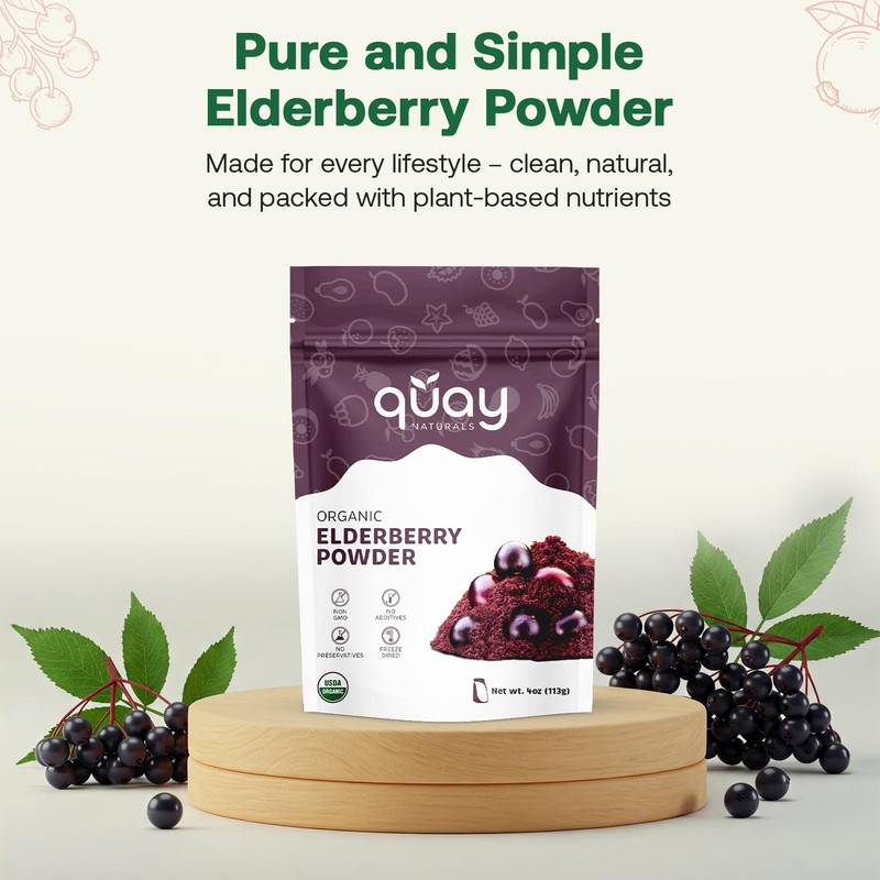 Quay Naturals Quay Naturals Organic Elderberry Juice Powder, Freeze-Dried, Non-GMO,