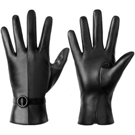 Leather Gloves for Women - Womens Black Leather Winter Gloves, Touchscreen Texting Driving Gloves Women, Warm Fleece Lined Winter Gloves for Women, Thermal Womens Gloves for Cold Weather, Medium