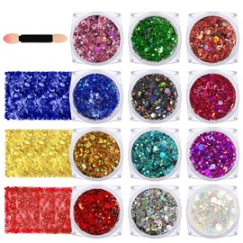 Body Glitter Face Glitter, 12 Colors of Chunky Glitter Gel Holographic for Women, Suitable for Body/Face/Hair/Eyes, Carnival Party