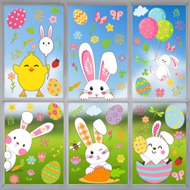 Breezy Valley 9 Sheets Easter Window Clings Decorations for Glass Windows - Happy Easter Bunny Egg Rabbit Window Clings Decor Decals Double Sided Easter Decorations for Home Office Classroom Party
