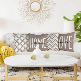 YCOLL Farmhouse Pillow Covers 16x16 Set of 4 Throw Pillow Covers Rustic Linen Decorative Pillows Square Cushion Covers for Couch Sofa Bedroom Home Decor