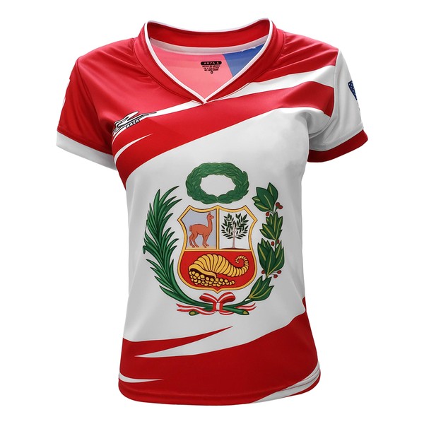 Arza Sports Peru and USA Women Jersey Color White/Red 100% Polyester with V Neck (Medium)