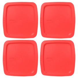 Pyrex C-222-PC 2-Quart Red Plastic Food Storage Replacement Lid Cover, Made in USA (4-Pack)