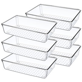6 Pieces Clear Drawer Organiser, Orgeniser Boxes, Dressing Table, Sorting Box, Drawer Organiser System, Make Up Bathroom Drawer Organiser, for Kitchen, Cosmetics, Desk, Office, Bathroom Drawer