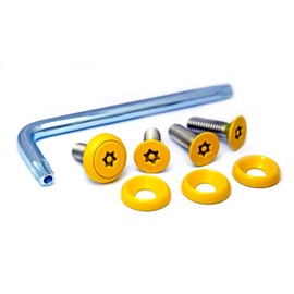 Pintrux Sala License Plate Bolts Stainless Steel (Yellow), 4 Pieces & Tool Set M6 x 20