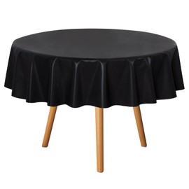 sancua 100% Waterproof Round PVC Tablecloth - 60 Inch - Oil Proof Spill Proof Vinyl Table Cloth, Wipe Clean Table Cover for Dining Tables, Buffet Parties and Camping, Black