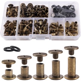 YIXISI 80 Set M5 x 4/6/8/10/12 mm Chicago Binding Screws Kit, 5 Sizes Bookbinding Screws Set, Chicago Binding Screws for Leather Decoration, Bookbinding, Bronze