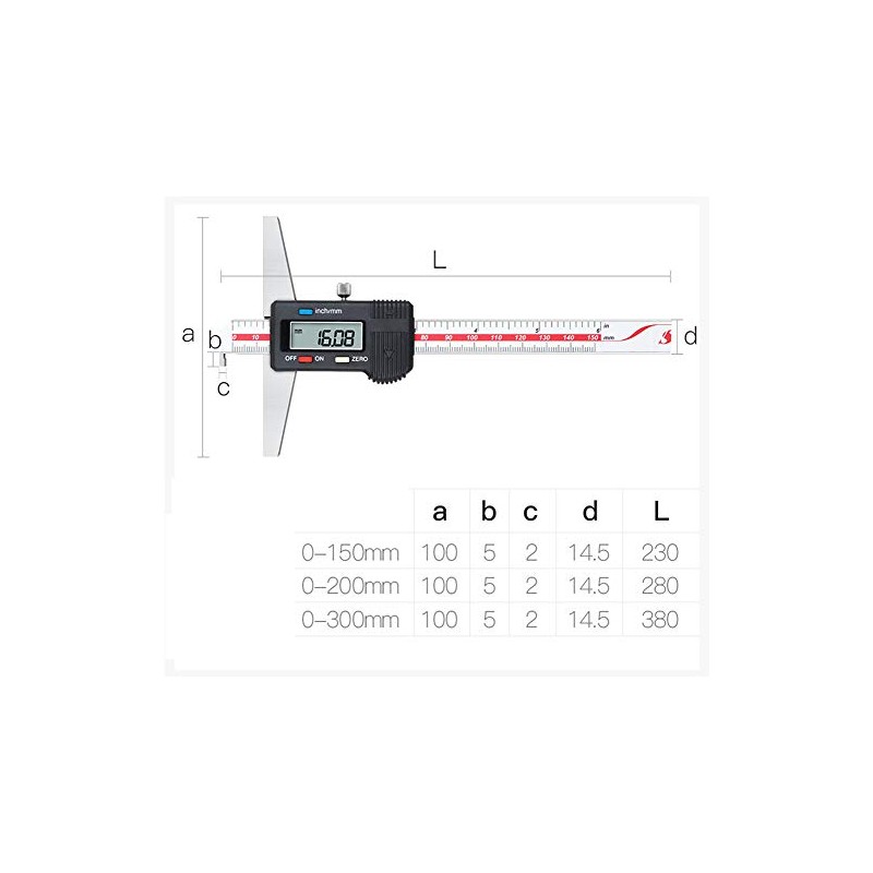 GLTL General Tools Depth Gauge Vernier Caliper 0-150mm 0-200mm,0-300mm (Digital