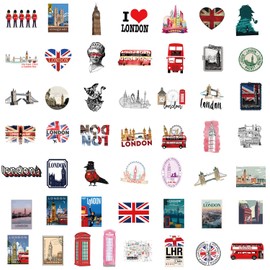 50 Pcs Bustling London Travel Stickers for Kids Teens Adults Boys Girls Gift,Vacation Stickers Pack for Laptop,Skateboar,Luggage,Car,Bike, Cup,Computer,Water Bottle Decor,Vinyl Waterproof Sticker