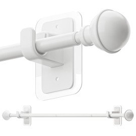 ENJOYBASICS No Drill Curtain Rods for Window 48 to 84 Inches, 5/8 Inch Diameter Renter Friendly Drapery Rod with Adhesive Brackets without Drilling, Adjustable from 27 to 90 Inches, White