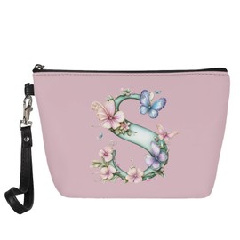 Wdktrgetd Waterproof Makeup Bag for Women Travel, Vegan Leather TSA Compliant Toiletry Organizer with Wrist Strap, 8.46 Inch Airplane Carry-On Cosmetic Bag, Pink, S