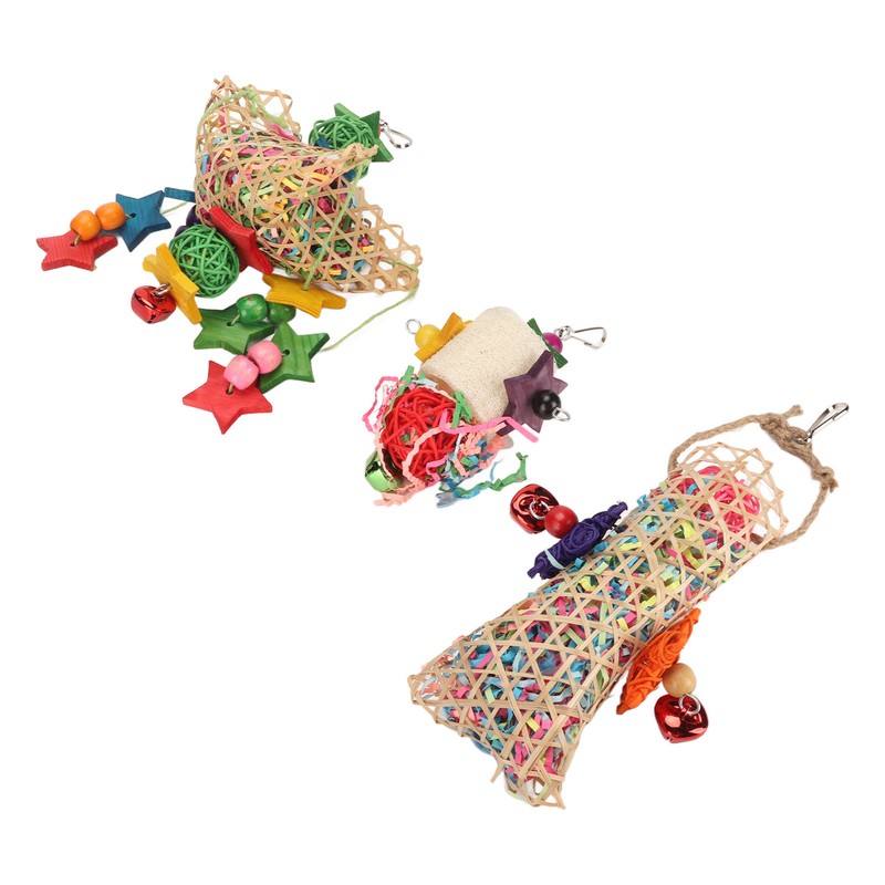 3pcs Parrot Shredding Chew Toy Bamboo Net Rattan Loofah Bird