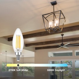 Sigalux E12 LED Bulb Candelabra Base Dimmable, LED Chandelier Light Bulbs, 60 Watt Equivalent Candelabra LED Light Bulbs, B10 2700K Soft White, Type B Filament Candle Light Bulbs UL Listed, 12 Pack