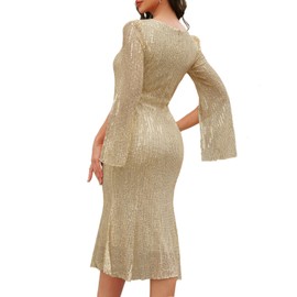 COOAN Sequin Cocktail Formal Dresses for Women,Weddings Guest Evening Party Gowns Slim Midi Fishtail Dress