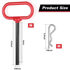BBTO 8 Pcs Trailer Hitch pin 3/8 x 4 Inch Locking Mower Clevis Hitch Pin with Clips and Handles Tractor Accessories for Farm, Turn Mower, Towing Cargo, Boat, Car, Truck, Bike(Red)