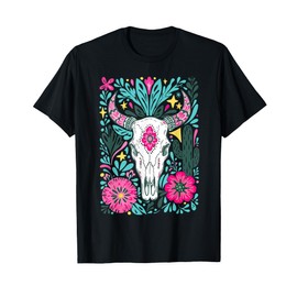 Boho Floral Western Cow Skull Howdy Cowgirl Country Girls T-Shirt