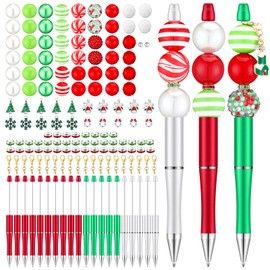 Gueevin 150 Pcs Christmas Beadable Pen for Kids Christmas Classroom Gifts Making Kit Beaded Ballpoint Pen Diamond Spacer Assorted Charms Lobster Clasps Pen for DIY Supplies Kids Birthday(Classic)