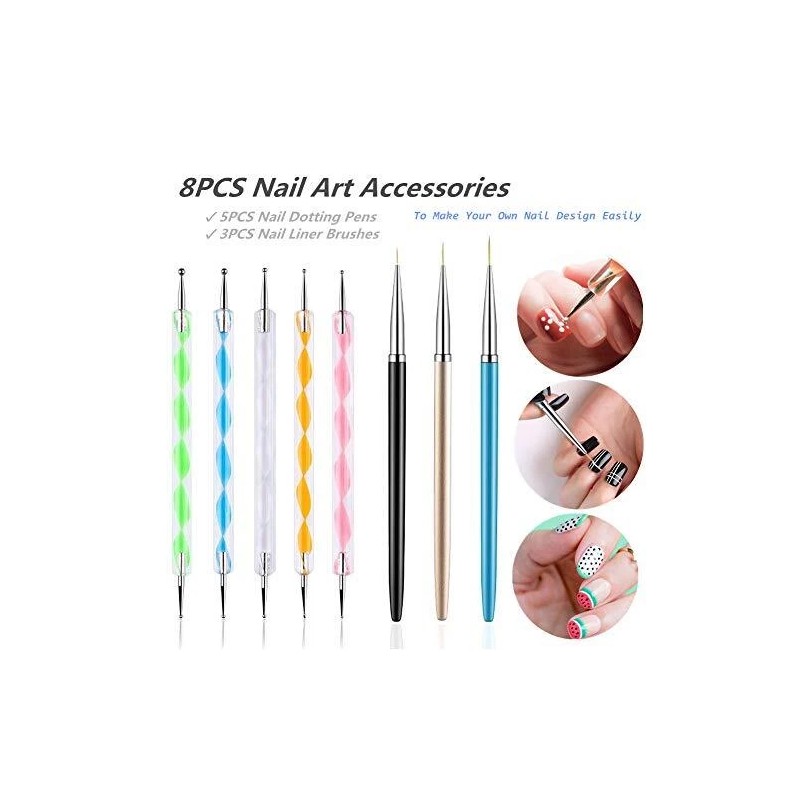 FULINJOY 5PCS Dotting Pens with 3 PCS Nail Painting Brushes,