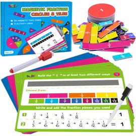 Magnetic Fraction Tiles & Fraction Circles Activity Set, 14 Double-sided Activity Cards +78 Fraction Circles + 78 Fraction Stripes, Math Learning Educational Tool for Preschool Elementary School