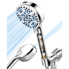 Diiwet Filtered Shower Head with Handheld, High Pressure Shower Heads with Filter for Hard Water, 6 Spray Modes Detachable Showerhead with Hose and Bracket (Silvery)