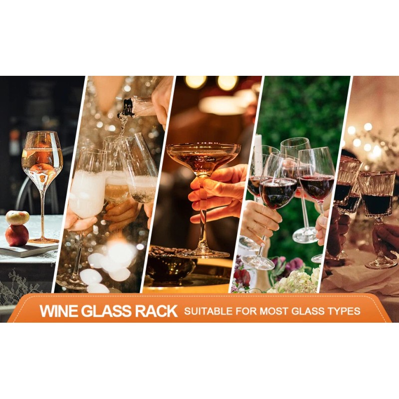 Uten 4 Rows Wine Glass Racks Under Cabinet Wall Mounted