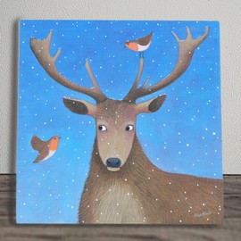 Global Designs Ceramic Wall Tile, 20x20cm, UV Printed Art Plaque Deer of Friendship by Alisa Black