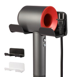 New B1919 2Pcs Universal Hair Dryer Holder, Blow Dryer Holder with Cord Storage, Hair Dryer Holder Wall Mounted, Stand for Dyson, Space-Saving, Easy No-Punch Installation (White&Black)