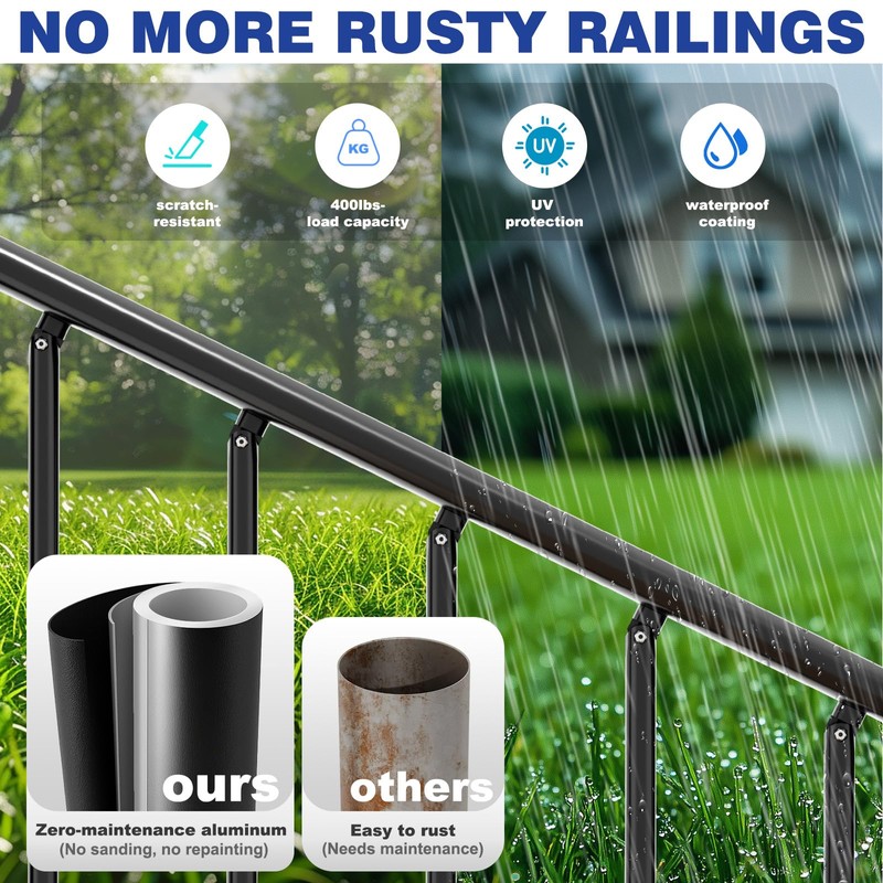 Aluminum Railing Kit, Adjustable Angle Stair Railing Kit, Universal Railing
