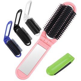 Collapsible Hair Brush, 5 Pcs Folding Brush for Purse, Foldable Hairbrush with Mirror for Women, Men, Kid, Travel, Home (5 Colors)