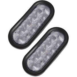 cciyu 2pcs 6 Inch Oval LED Trailer Tail Lights 10 LED White 6" Oval Led Stop Turn Tail Lights Brake Reverse Back Up Trailer Lights w/Flush Mount Grommets Plugs Waterproof for RV Truck Bus 12V