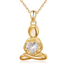 S925 Sterling Silver Meditating Fairy Pendant Neckalce for Women Figure Hugging Heart CZ Zen-Inspired Jewelry for Yoga Meditation