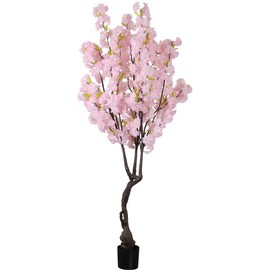 Celestdeco 6.8ft Tall Pink Artificial Cherry Blossom Trees, Realistic Flower with Sturdy Plastic Pot, Fake Cherry Blossom Tree for Home Office Indoor Outdoor Party Wedding Christmas Decor